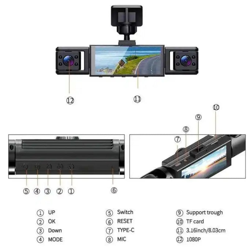 Caméra de Tableau de Bord 4 Canaux WiFi 1080P – Enregistreur Vidéo Voiture avec Vision Nocturne, Capteur G, Surveillance 24h et Caméra de Recul