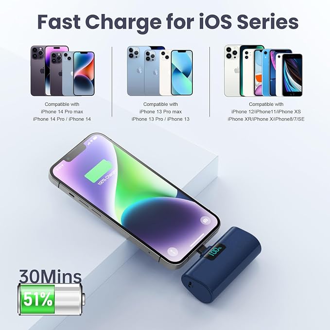Mini Power Bank KAKU 5000mAh — Lightning Intégré, Zéro Câble