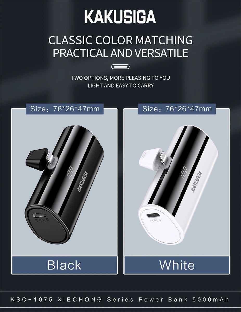 Mini Power Bank KAKU 5000mAh — Lightning Intégré, Zéro Câble
