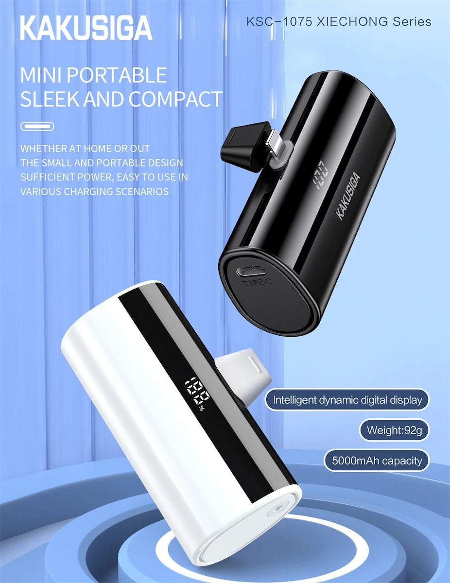 Mini Power Bank KAKU 5000mAh — Lightning Intégré, Zéro Câble