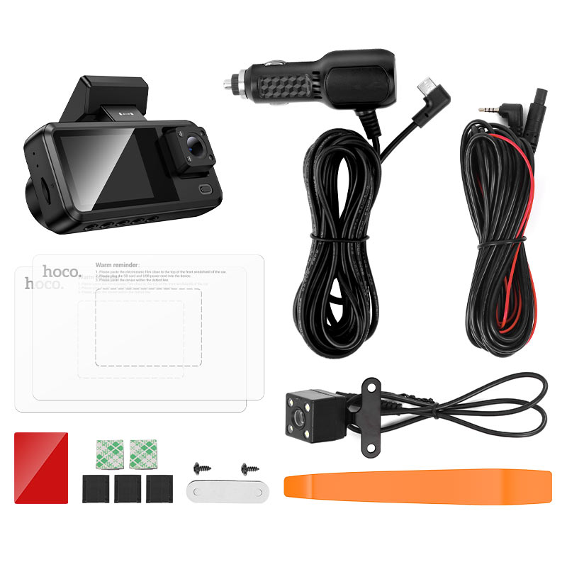 Dashcam Hoco DV15 Triple Objectif — Avant, Intérieur & Arrière