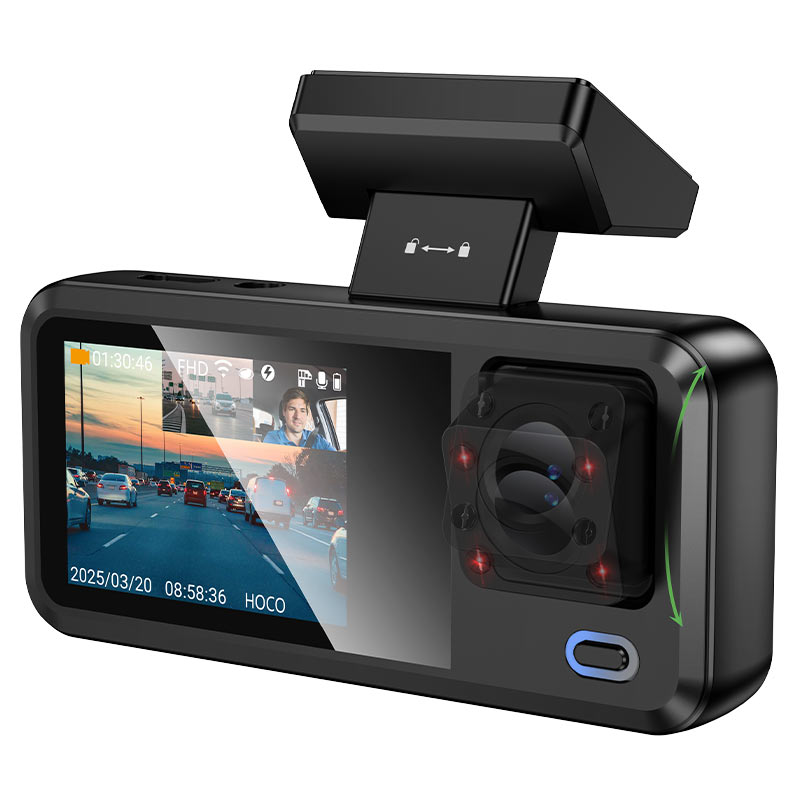 Dashcam Hoco DV15 Triple Objectif — Avant, Intérieur & Arrière