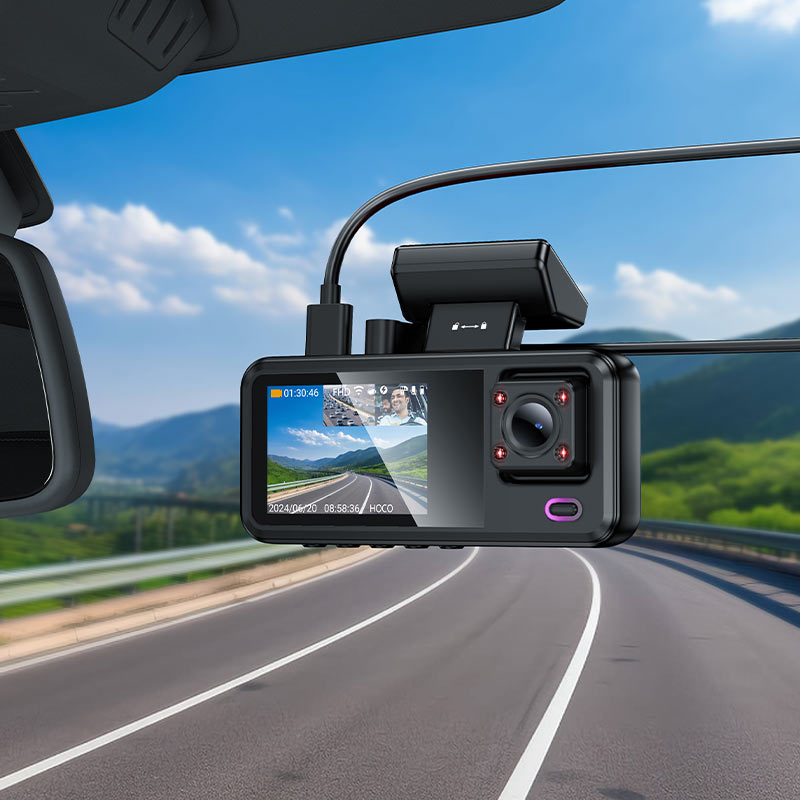 Dashcam Hoco DV15 Triple Objectif — Avant, Intérieur & Arrière