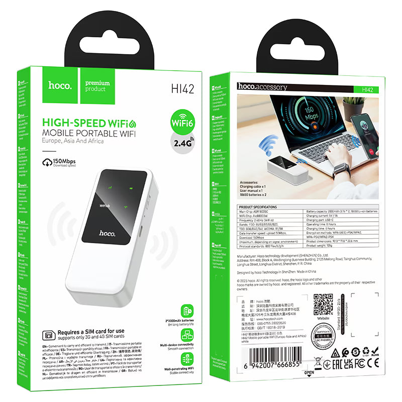 Routeur Wi-Fi 6 Portable Hoco HI42 — 4G, 8h d’Autonomie
