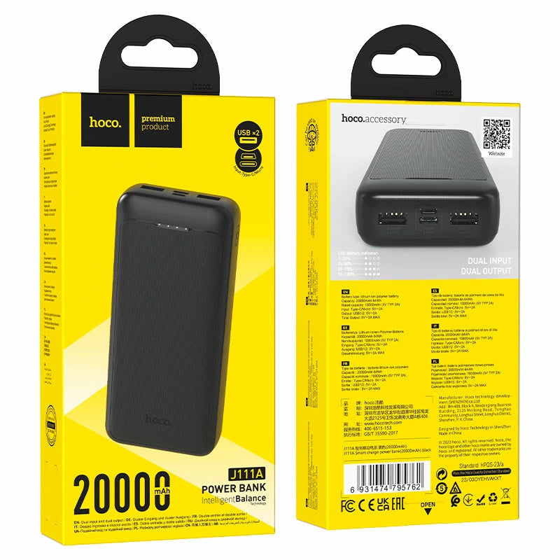 Power Bank Hoco J111A 20000mAh — Smart Charge, 4 Charges Complètes