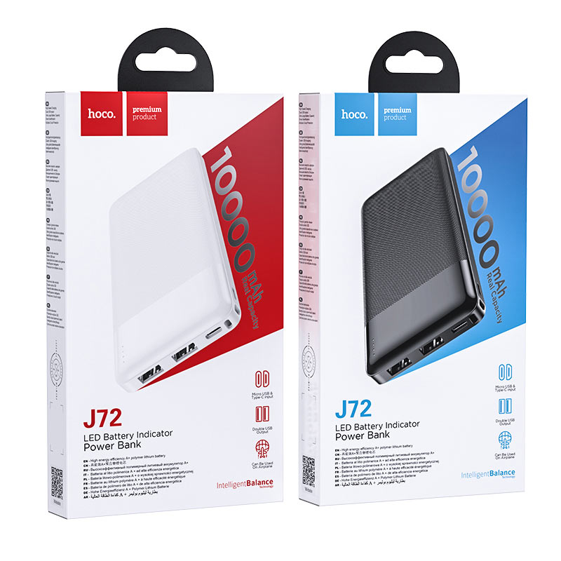 Power Bank Hoco J72 10000mAh — Ultra-Fin, Double USB, Partout