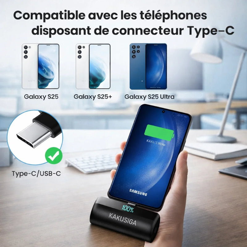 Mini Power Bank KAKU 5000mAh — USB-C Intégré, Universel & Zéro Câble