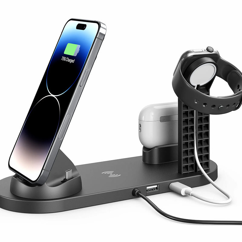 Station de Charge Sans Fil 4-en-1 — Téléphone, Montre & Écouteurs