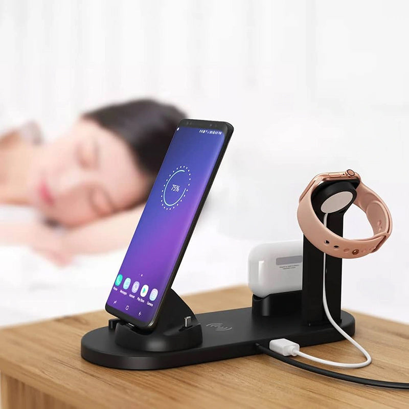 Station de Charge Sans Fil 4-en-1 — Téléphone, Montre & Écouteurs
