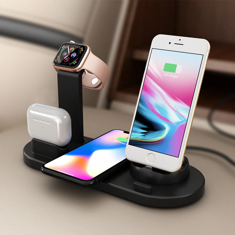 Station de Charge Sans Fil 4-en-1 — Téléphone, Montre & Écouteurs