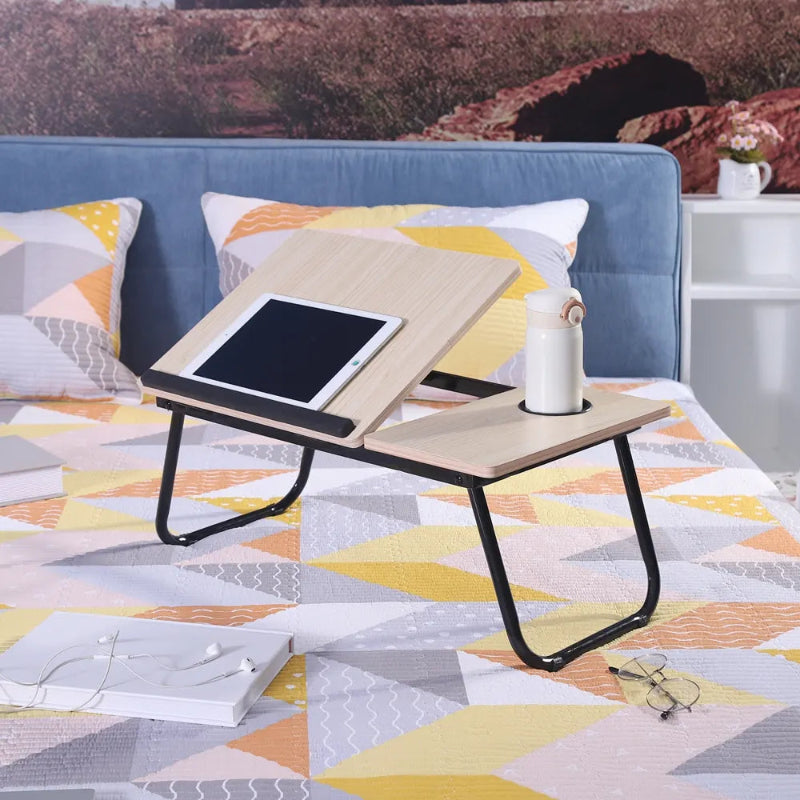 Table Ordinateur Pliable — Hauteur & Inclinaison Réglables, Porte-Boisson